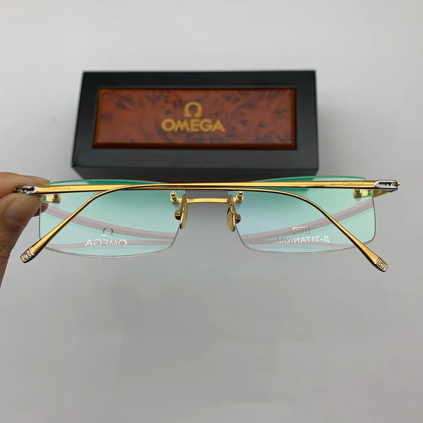 Gọng Kính Thời Trang Omega 511628 Mạ Vàng 18K Gold Titan Khoan 3 Mảnh Fullbox